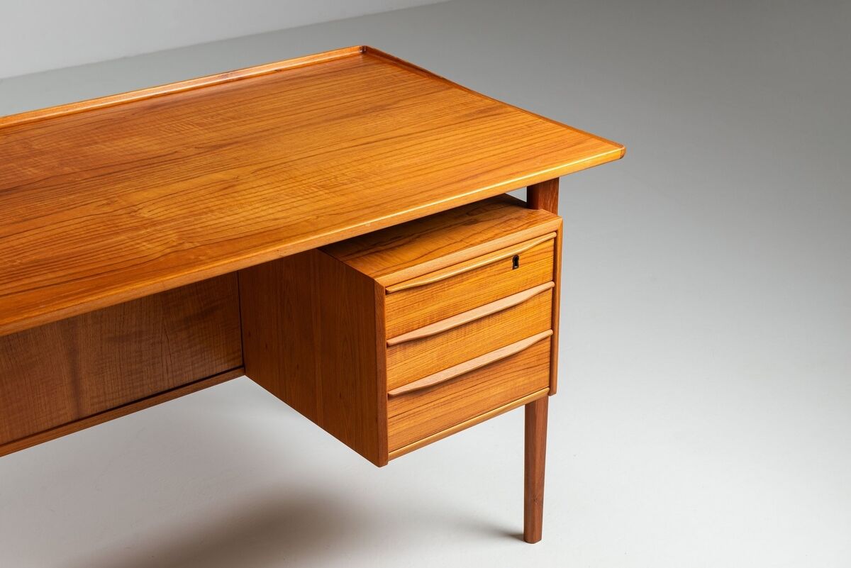 Peter Lovig free standing writing desk in teak Denmark 1960