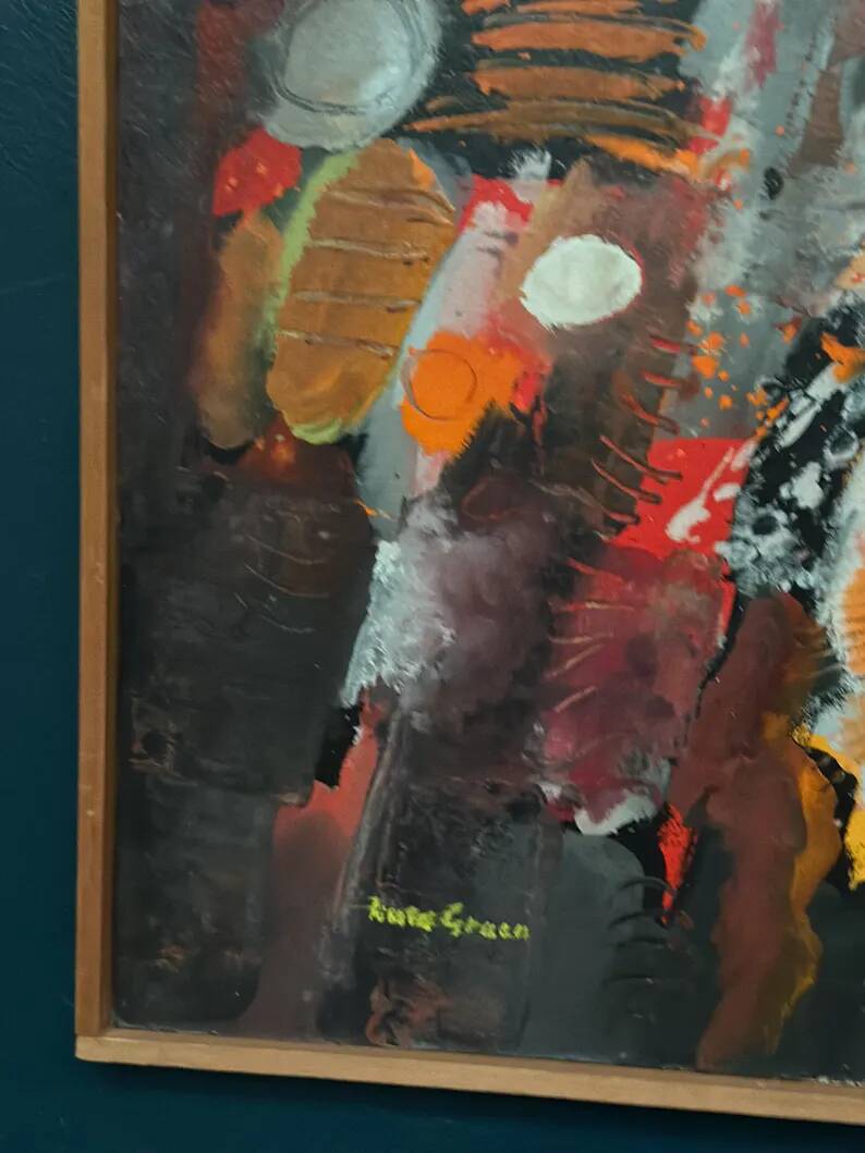 Original Swedish Oil on Panel – “Composition” by Kulo Green (1913–1972) – Signed – Vintage & Framed