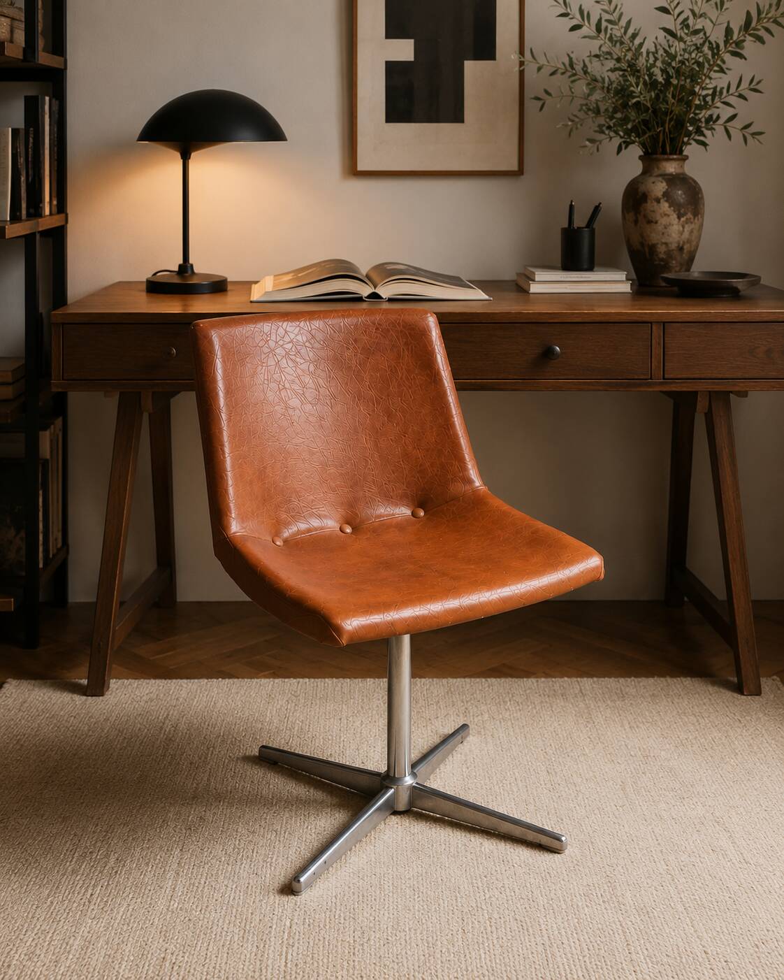 Paire de chaises pivotantes en Skaï cognac marron