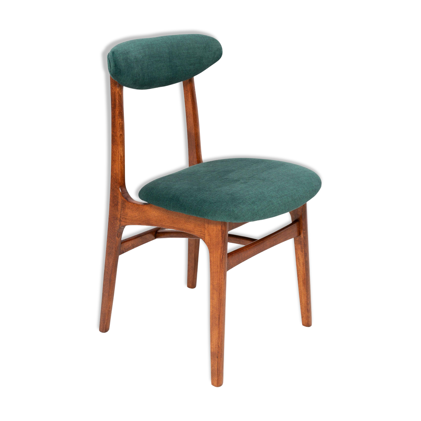 Green velvet Mid-Century chair designed by Rajmund Hałas, Poland, 1960s.