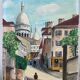 Old oil painting depicting a street in Montmartre