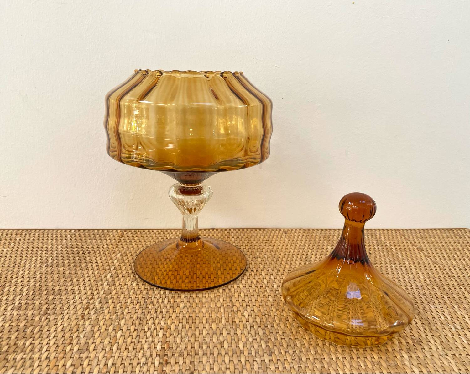 Amber glass dragée dish from Empoli, Italy - 1960s