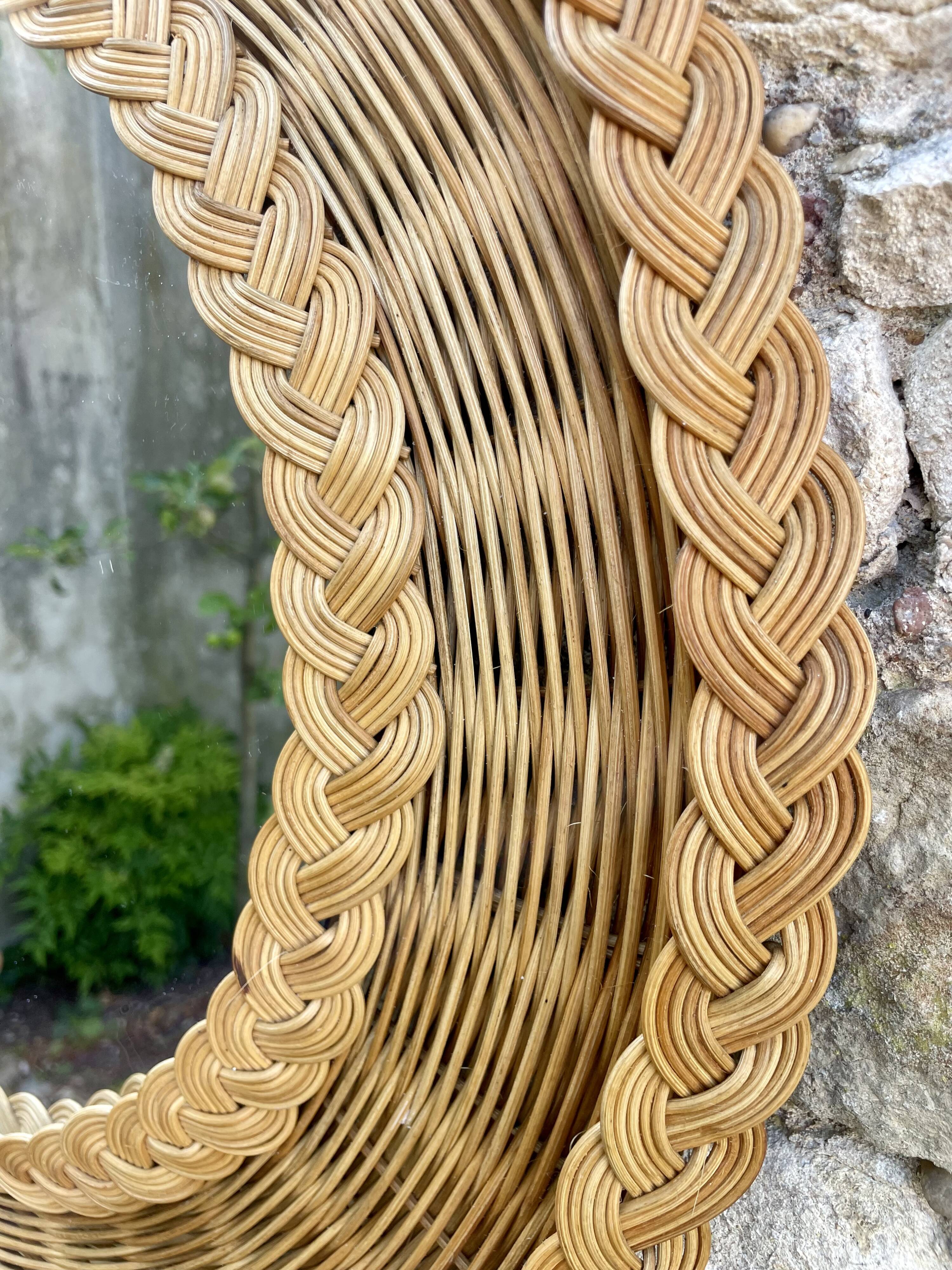 50s woven wicker mirror