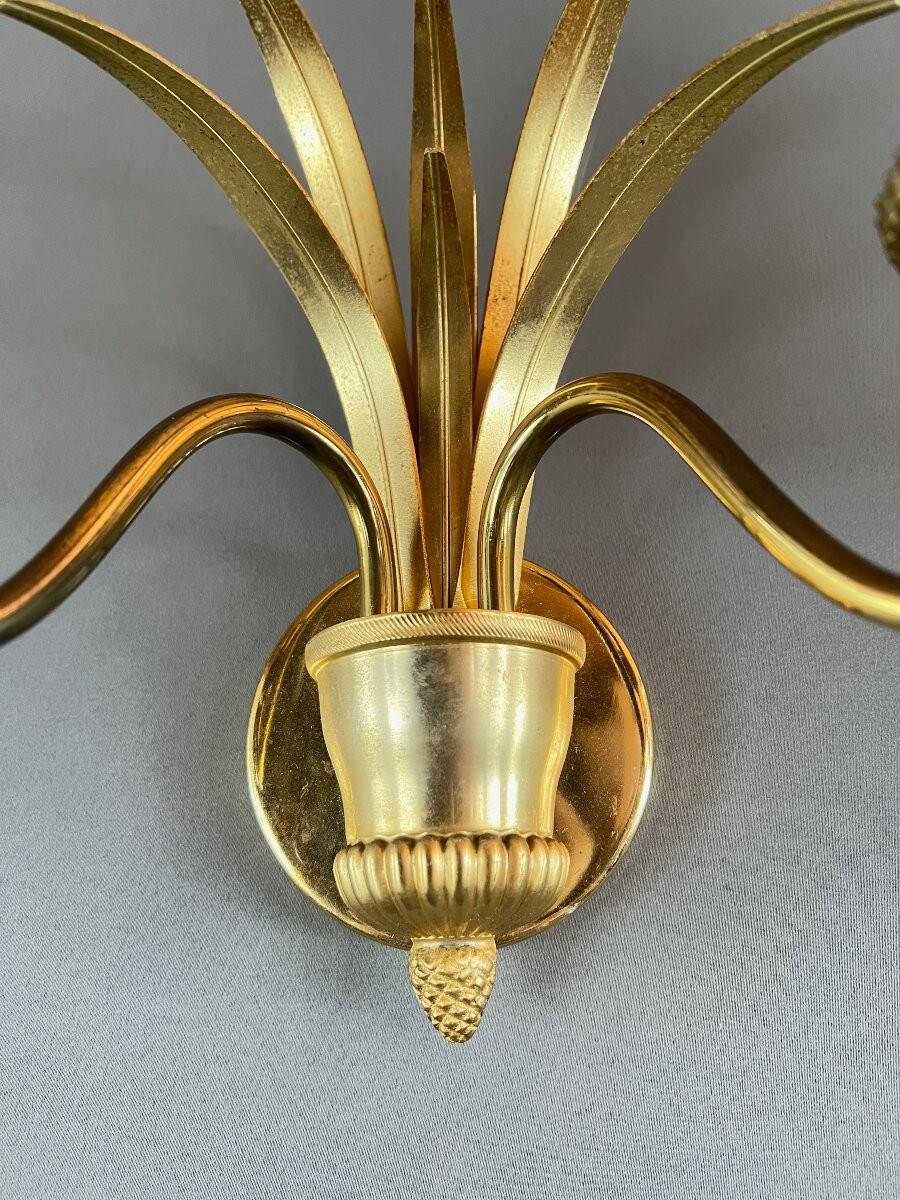 Pair of gilded brass wall lights, 20th century