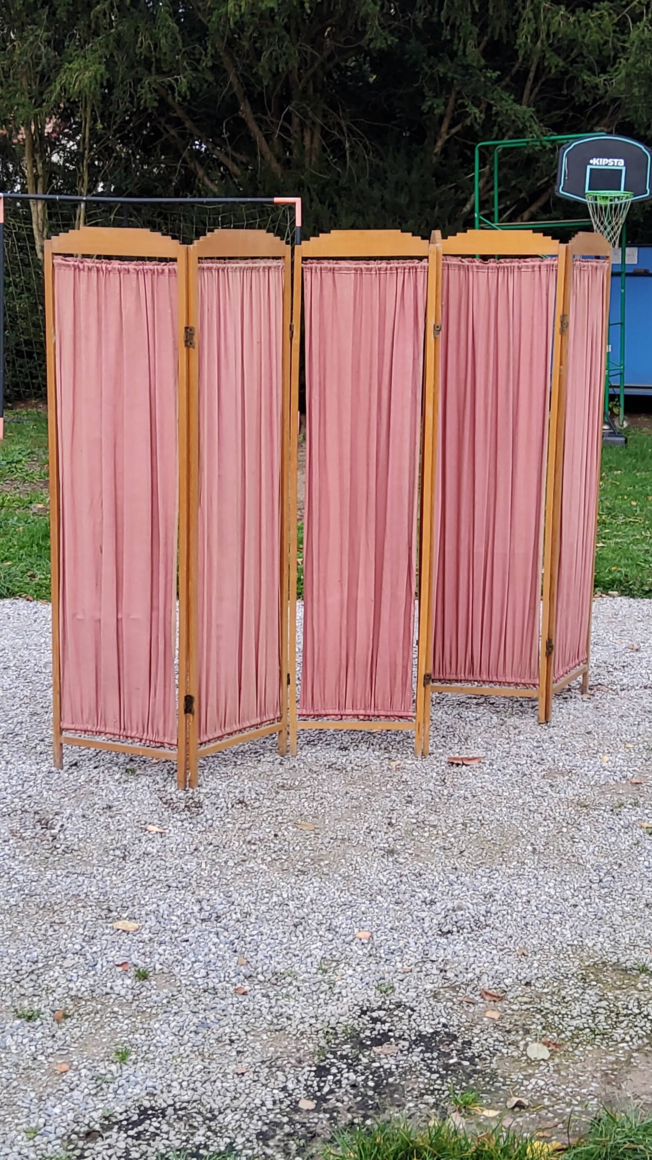 Art Deco screen 6 leaves in beech and fabrics of the 30s