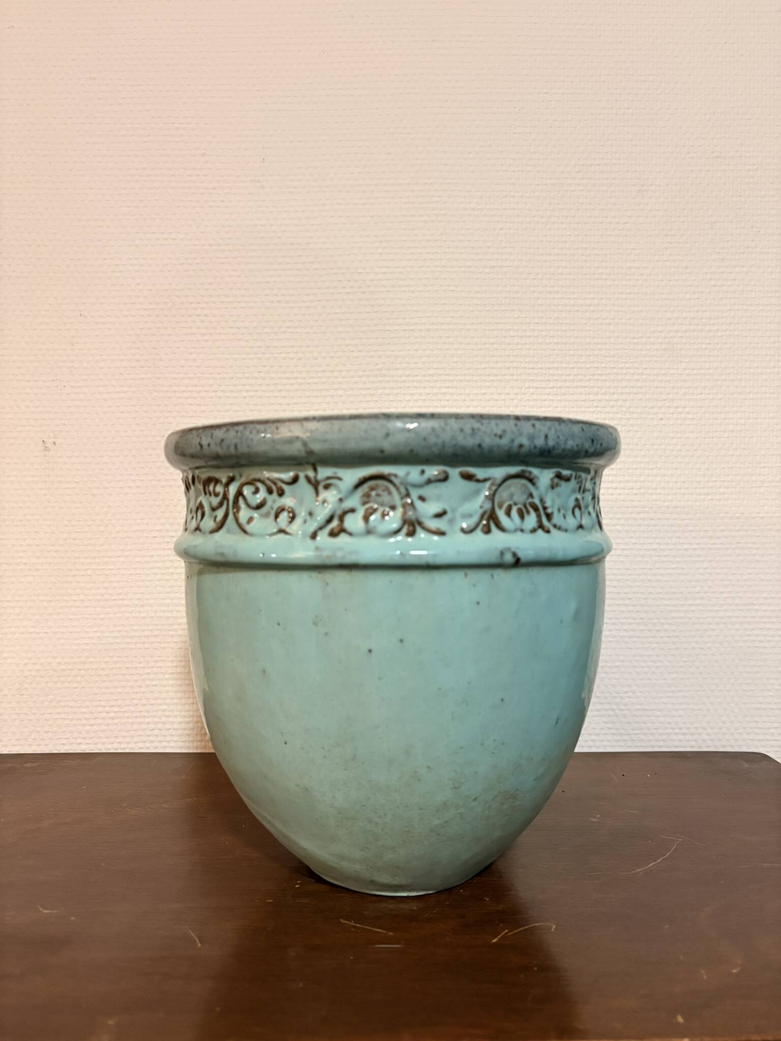 Old Flower Pot Ceramic Terracotta Glazed Varnished Blue Planter
