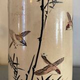 Roller Vase Brush pot with ceramic bird motifs Signed China