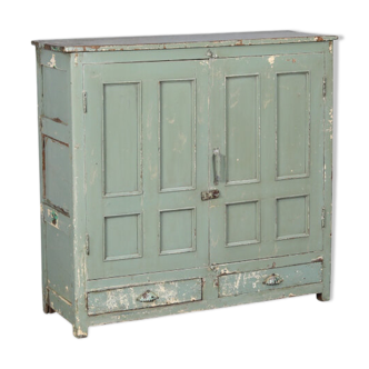 Buffet patine grise vieux teck et métal 2 portes 2 tiroirs Inde
