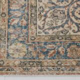 Tapis Persan Ancien – Fait Main Vintage à Médaillon, Tons Bleu et Brique