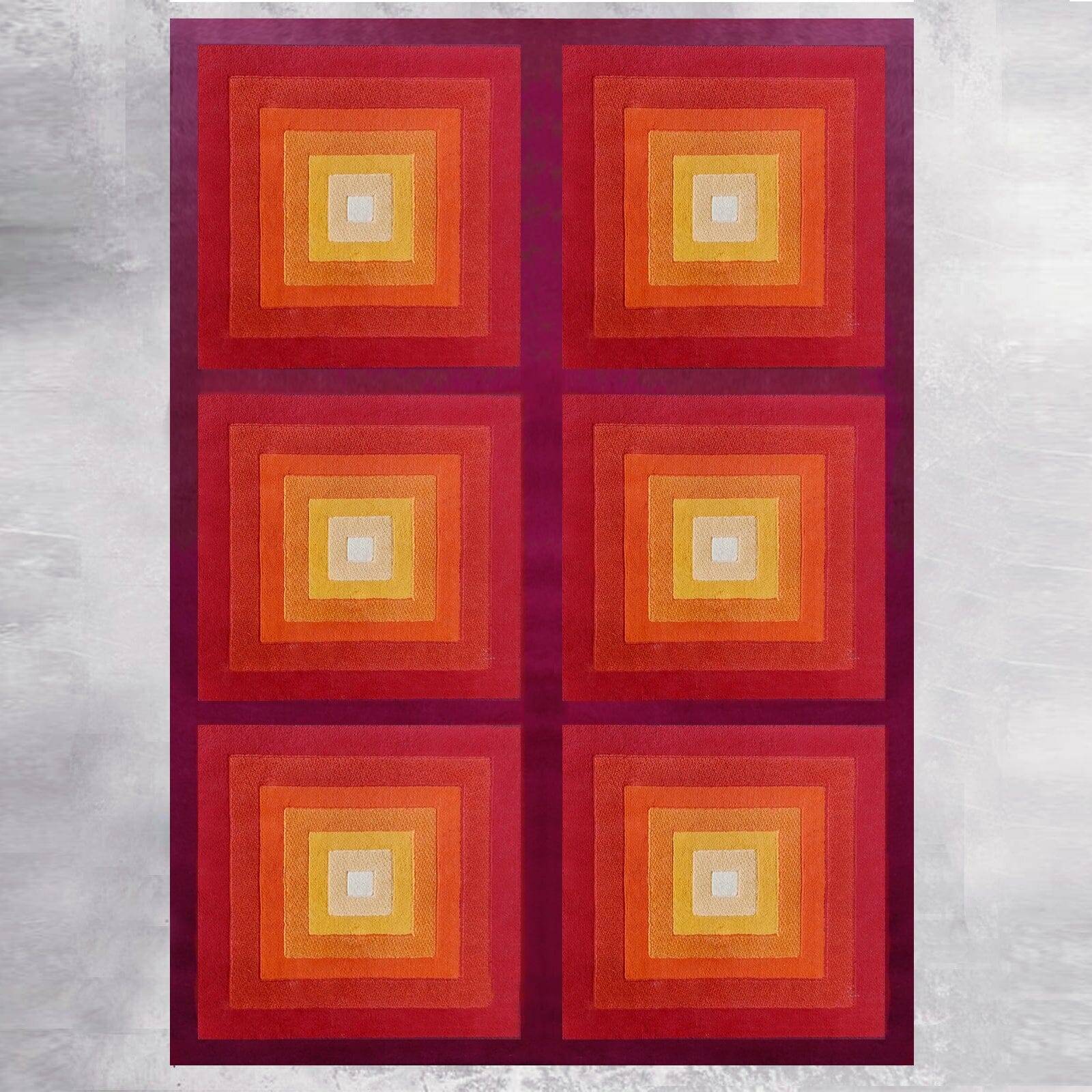 1970s Gorgeous Verner Panton Style "Quadrat" Geometric Op Art Rug. Made in