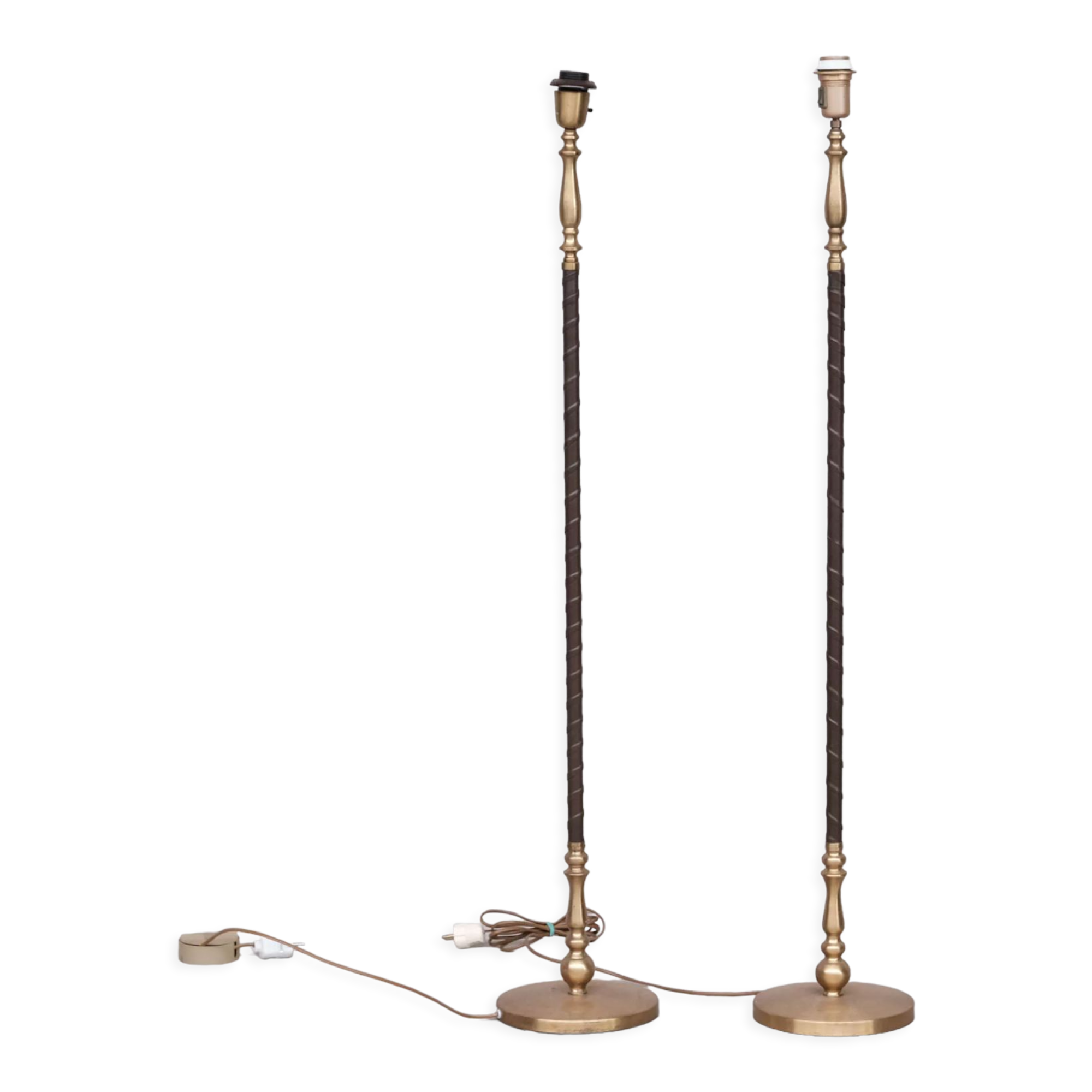 Pair of Leather and Brass Mid-Century Einar Bäckström Floor Lamps