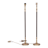 Paire de lampadaires en cuir et laiton milieu du siècle Einar Bäckström
