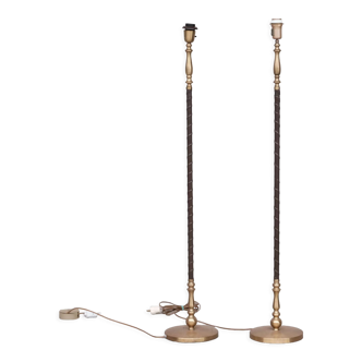 Pair of Leather and Brass Mid-Century Einar Bäckström Floor Lamps