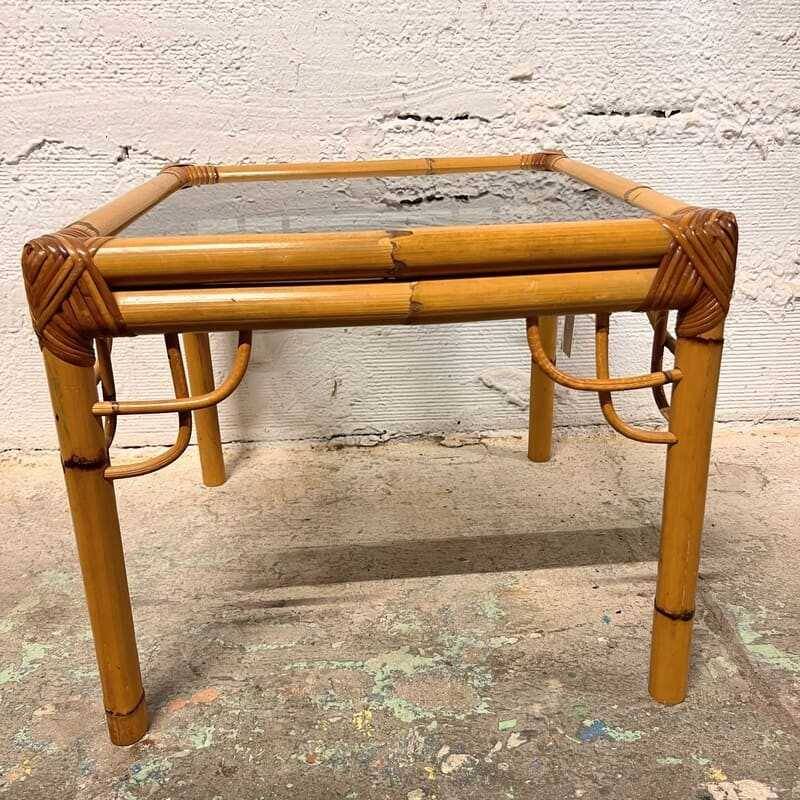 Rattan and glass side table