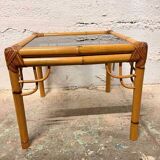 Rattan and glass side table