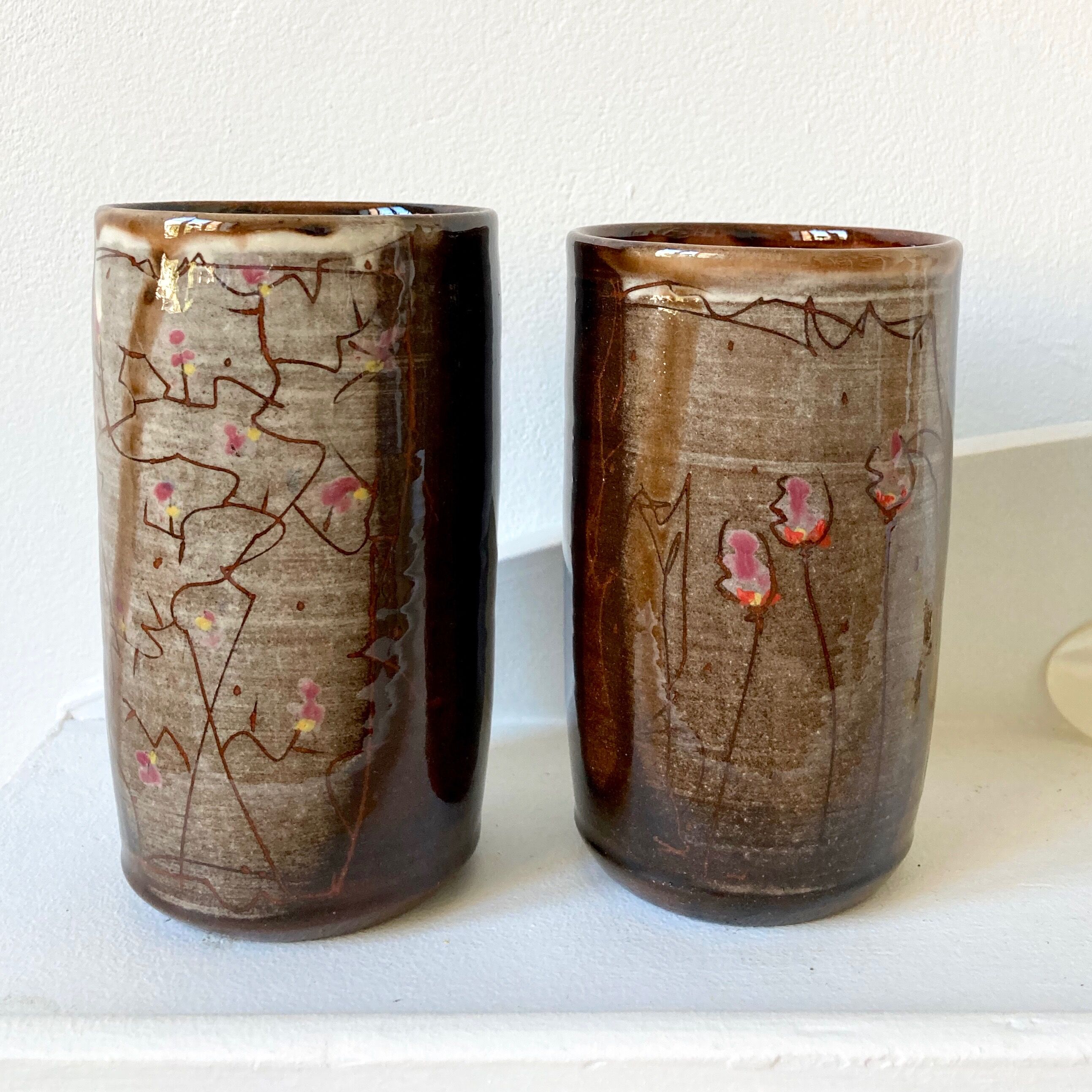 Pair of enamelled stoneware mazagran cups