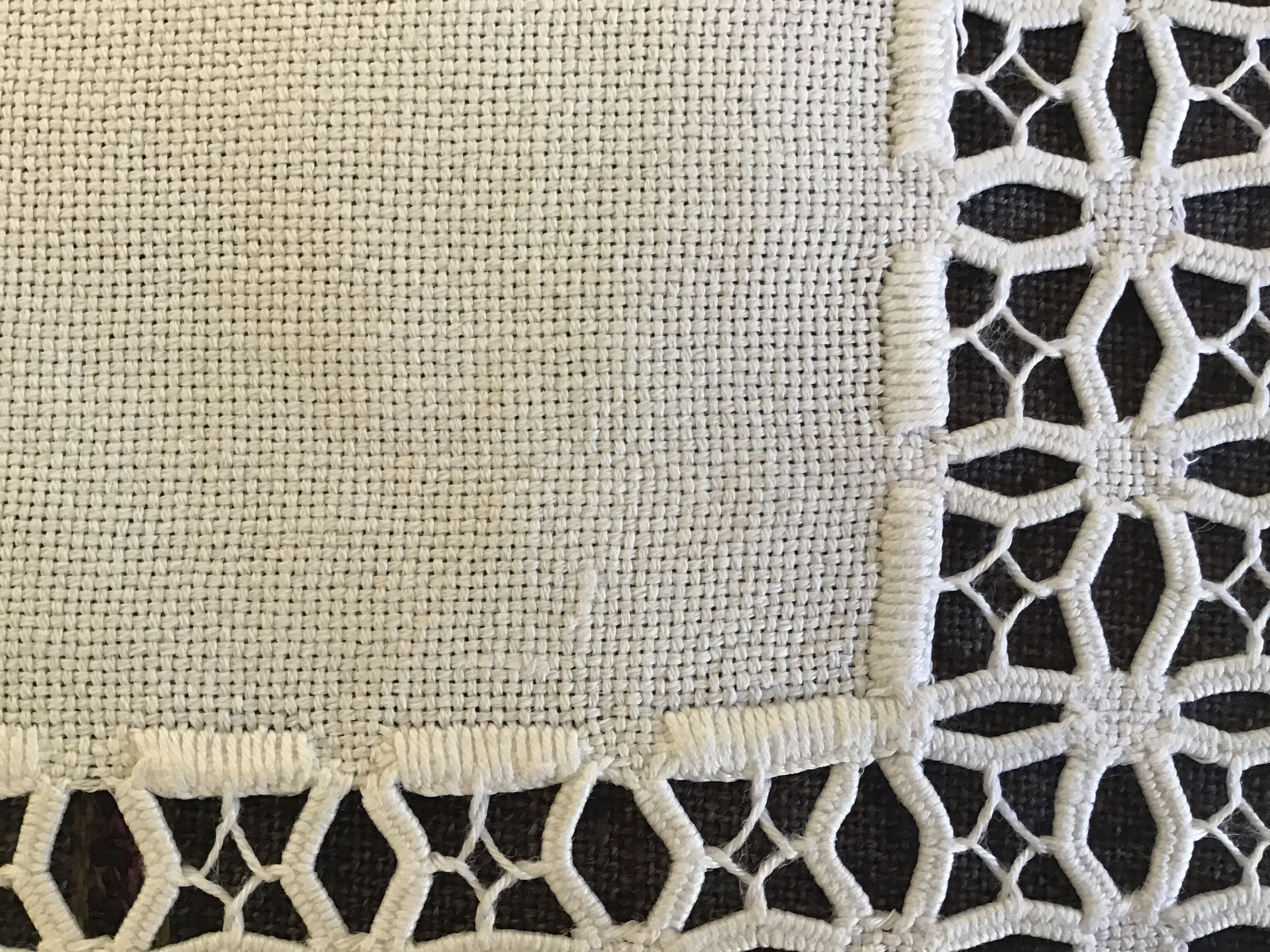 Embroidered white linen tablecloth, square