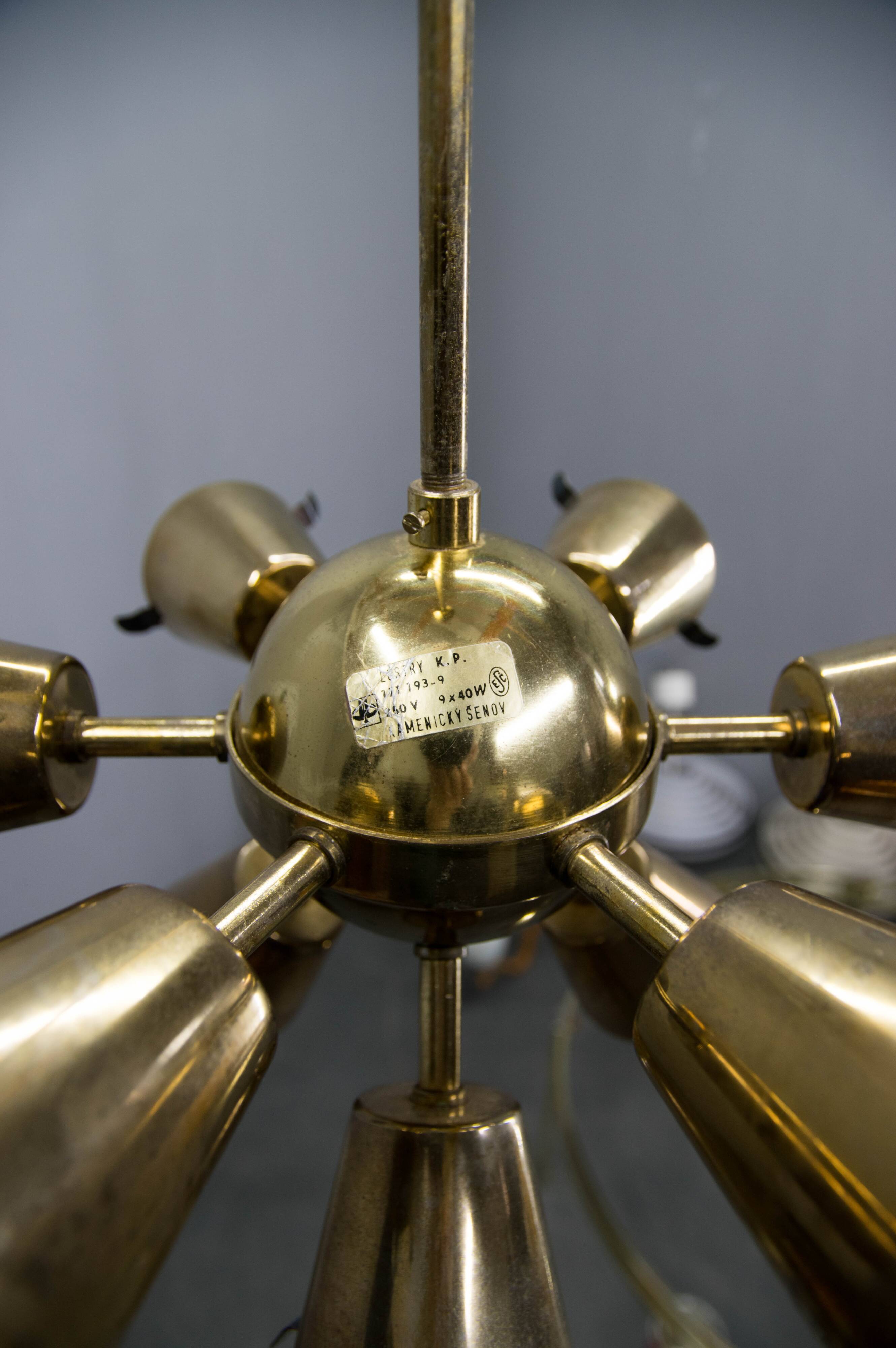 Kamenicky Senov Sputnik Chandelier, 9-Flame, 1970s, Good Condition