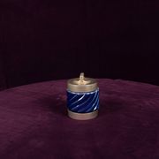 Tommaso Barbi Blue Glazed Ceramic and Brass-Toned Metal Table Lighter, 1970