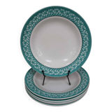 Set of 6 KIFO L'Amandinoise soup plates with green leaf decor
