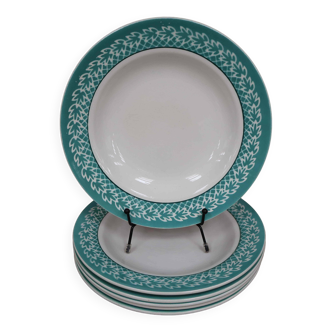 Set of 6 KIFO L'Amandinoise soup plates with green leaf decor