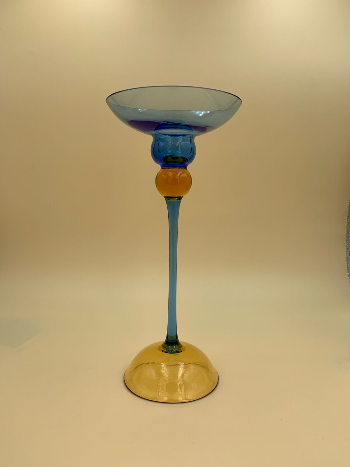 Yellow and blue glass candle holder