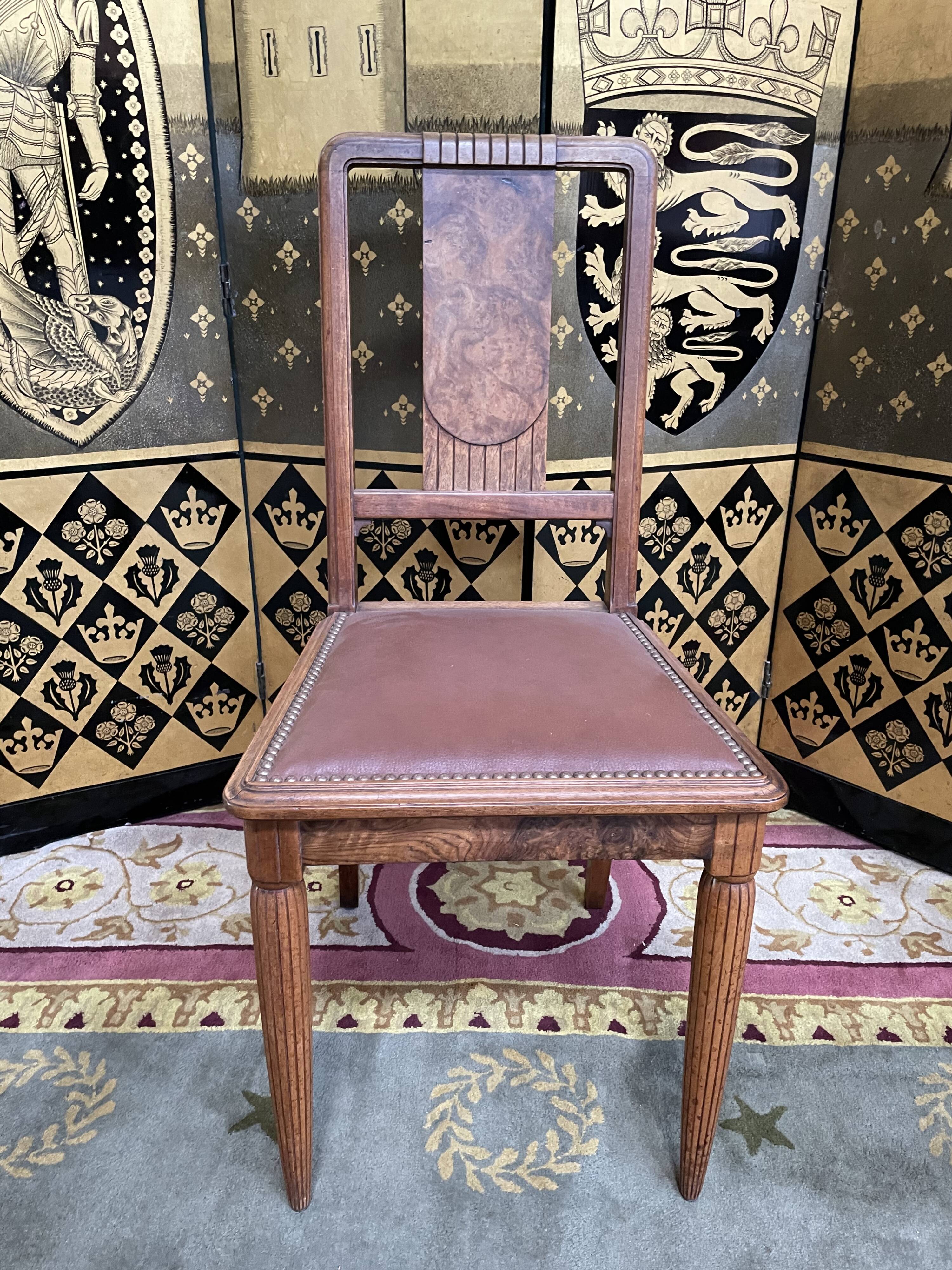 6 Art Deco period chairs in mahogany and leather