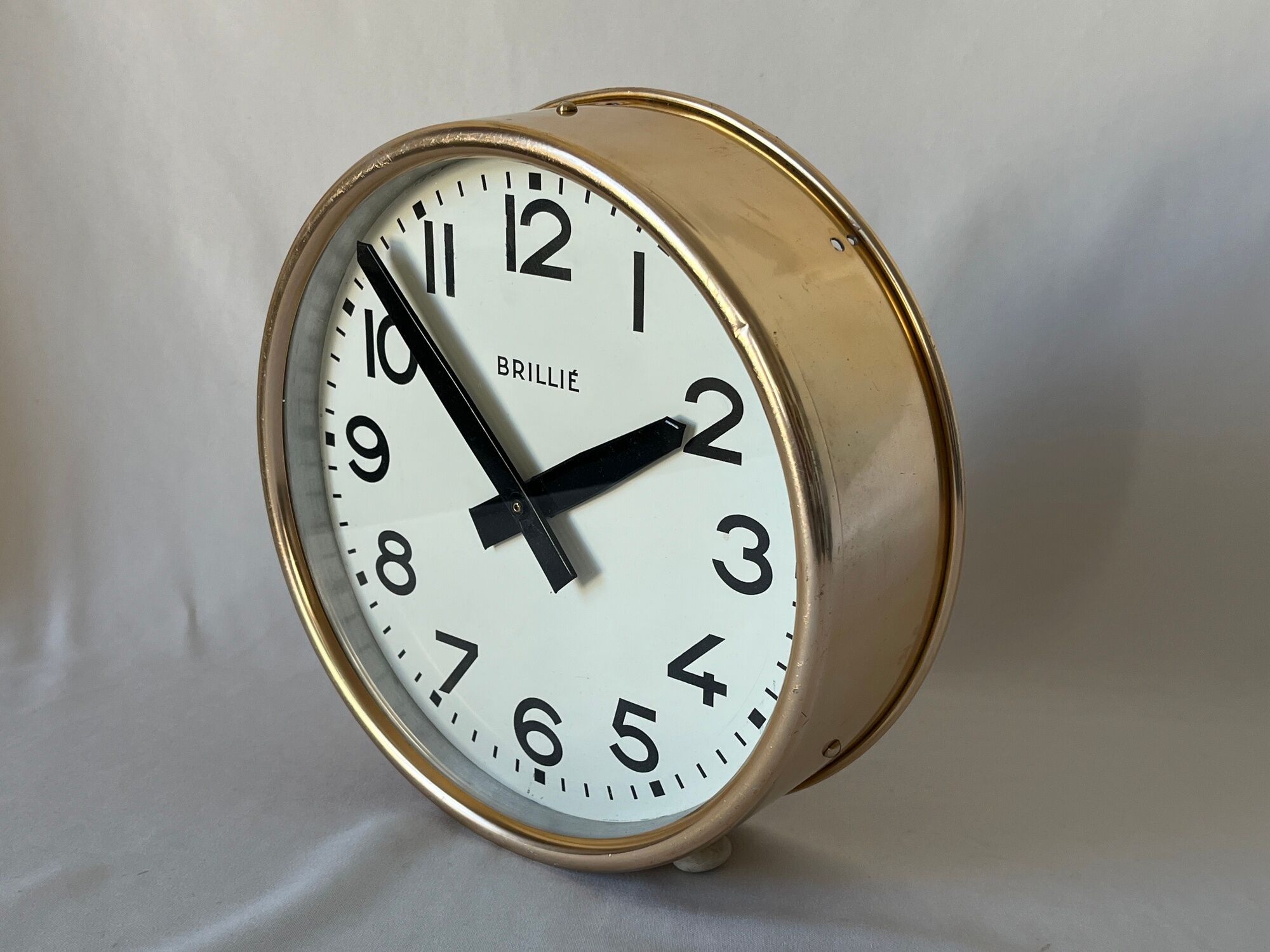 Gilded wall clock Brillié gold industrial pendulum station factory workshop 1960 26 cm