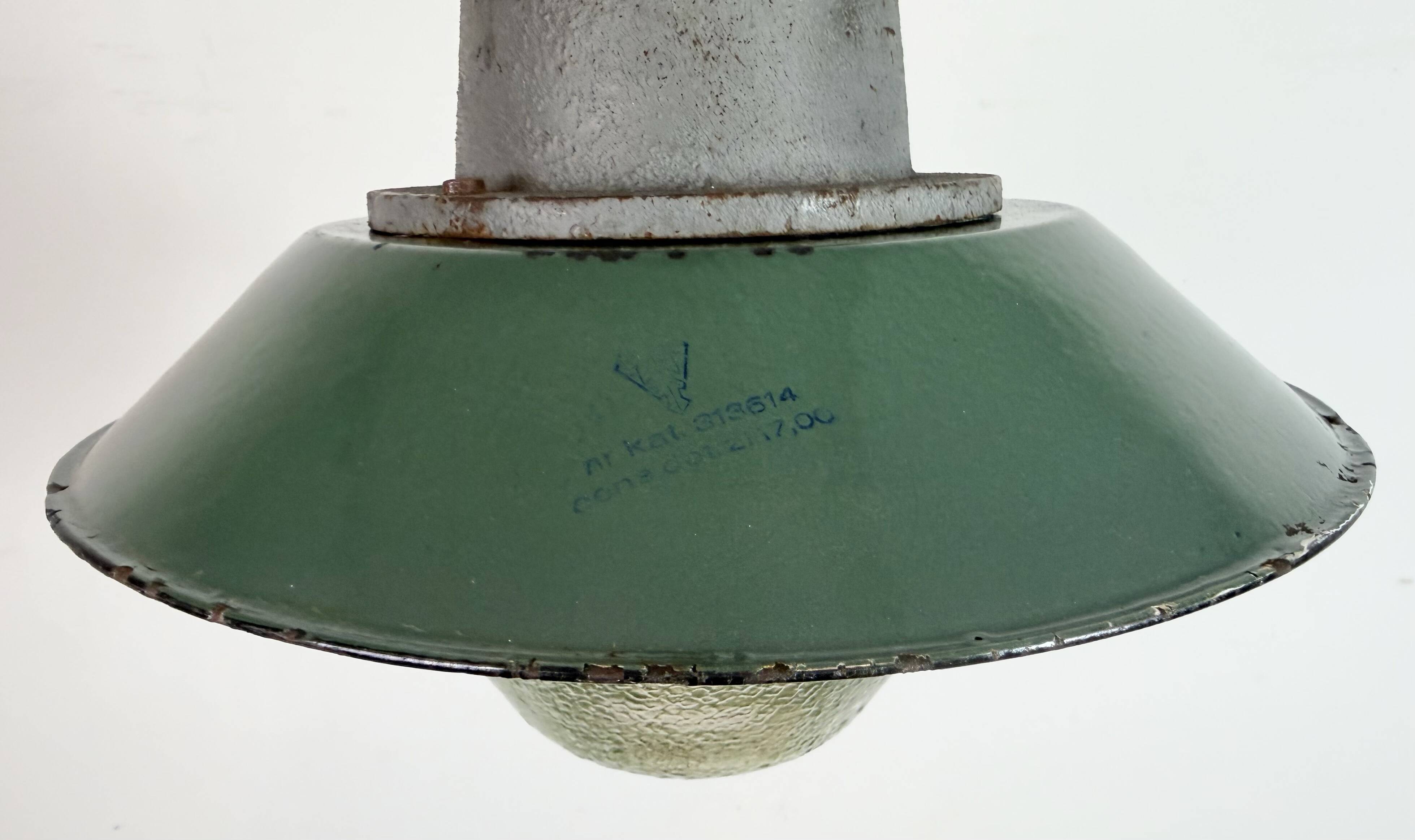 Green Enamel and Cast Iron Industrial Pendant Lamp, 1960s