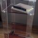 Transparent and smoked two-tone plexiglass console on wheels, 70 years