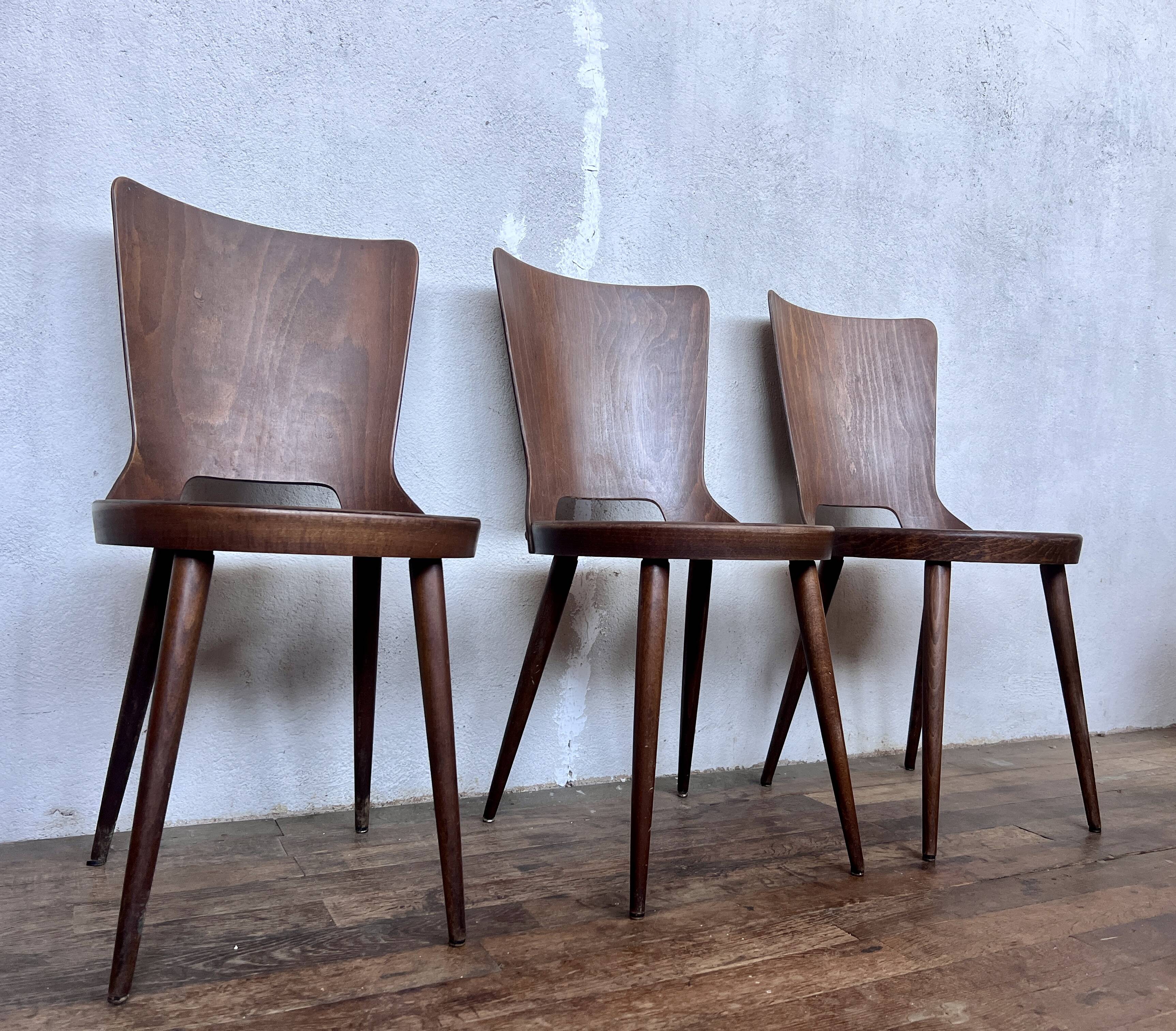Trio of vintage retro Dove Baumann chairs 1960