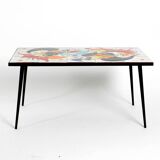 Mid Century Italian Modern Iron Table with Tiled Top and Abstract Motif