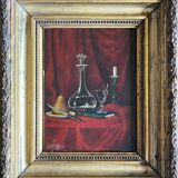 Tableau HSP 1891 signed A. Crétès "Still Life with Pear" miniature + frame
