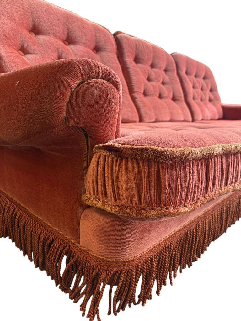 Vintage old rose canapé / armchair with fringes