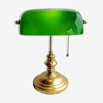 Drawer banker's lamp - brass & opaline