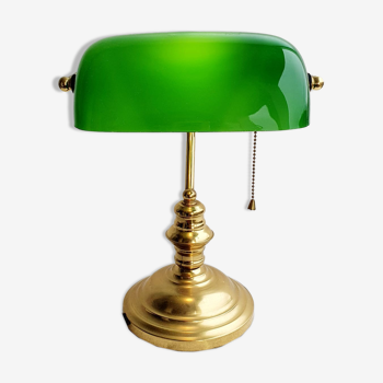 Lampe de banquier à tirette - laiton & opaline