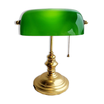 Drawer banker's lamp - brass & opaline