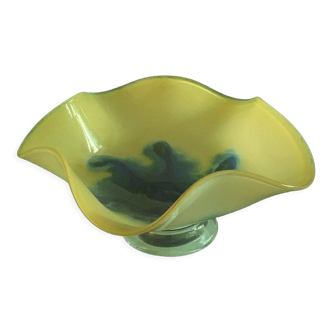 Fruit bowl, empty pocket, cup, yellow and blue, Murano