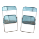 Pair of translucent blue chairs Plia design Giancarlo Piretti for Castelli, 1960.