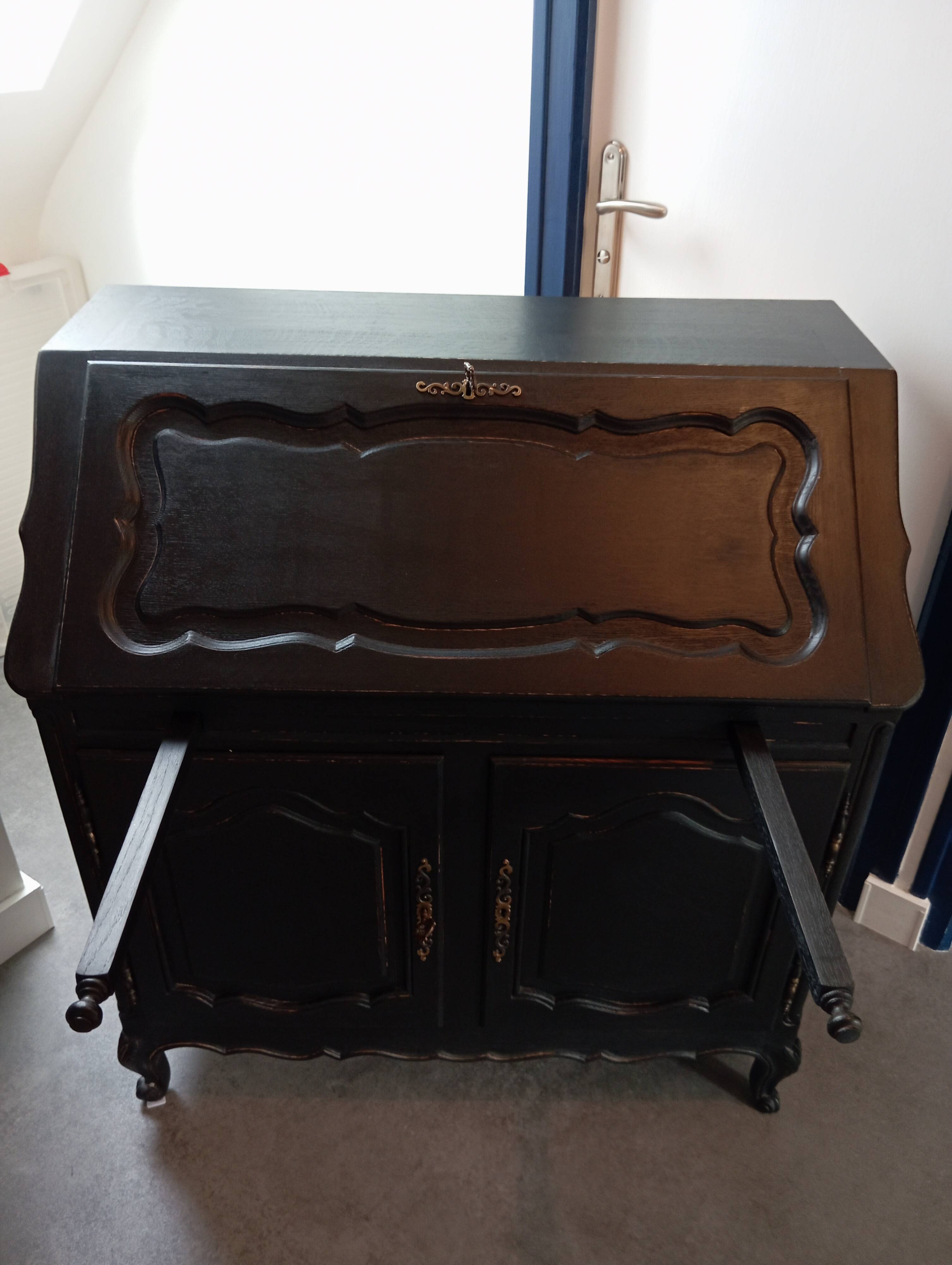 Black redesigned donkey-back style secretary desk