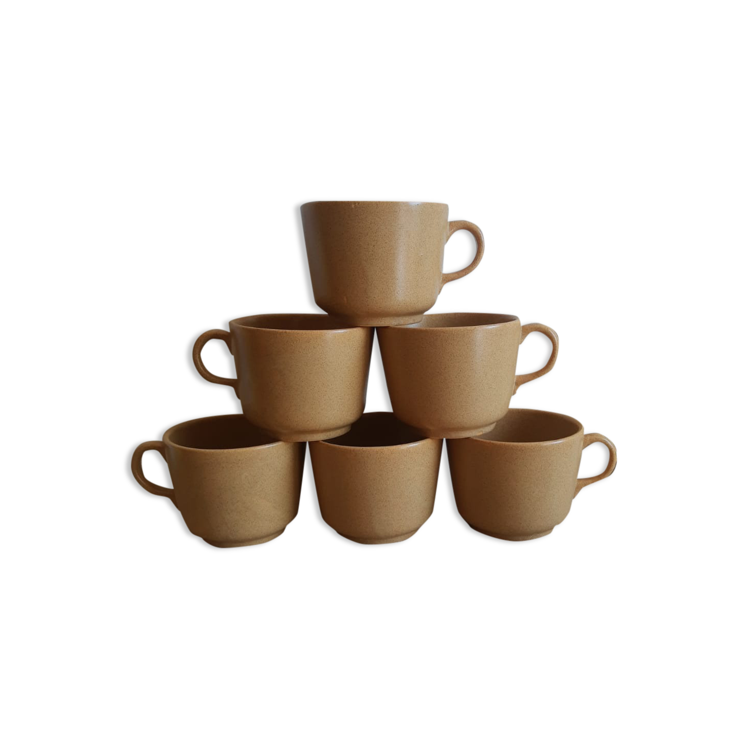 Set 6 coffee cups in sarreguemines sandstone france vintage