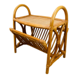 Vintage rattan magazine door side table 60s