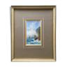 Watercolor painting Pierre Comba (1859-1934) Marine animated coast edge