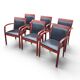 6 contemporary bridge chairs in mahogany wood and black leather