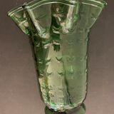 Green Italian Empoli vase, blown and bubbled glass, 1960