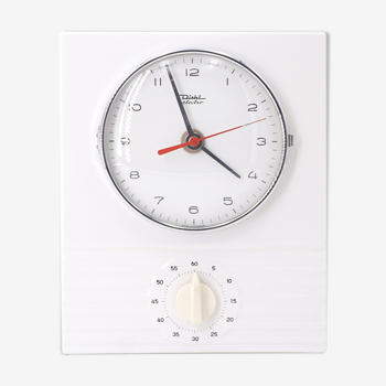 60s white ceramic wall clock with built-in timer and Diehl brand