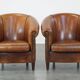 Set of 2 club armchairs in sheepskin leather with black piping