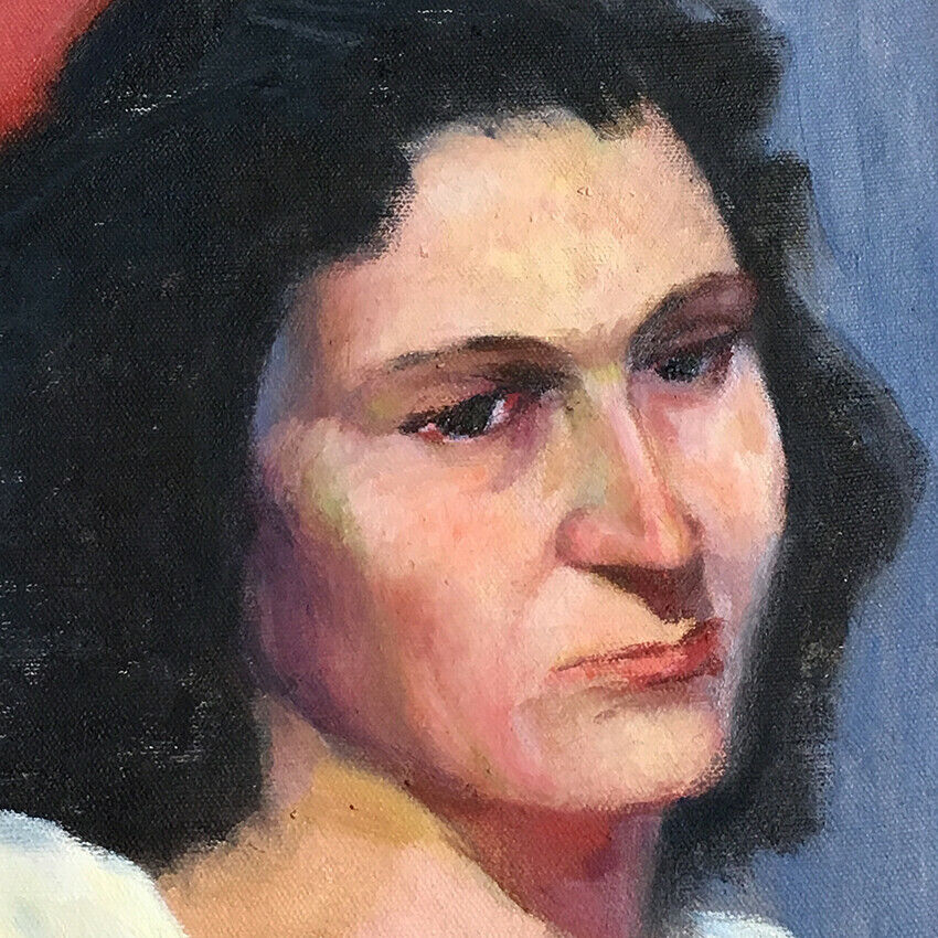 Tableau peinture huile sur toile portrait femme début XXeme