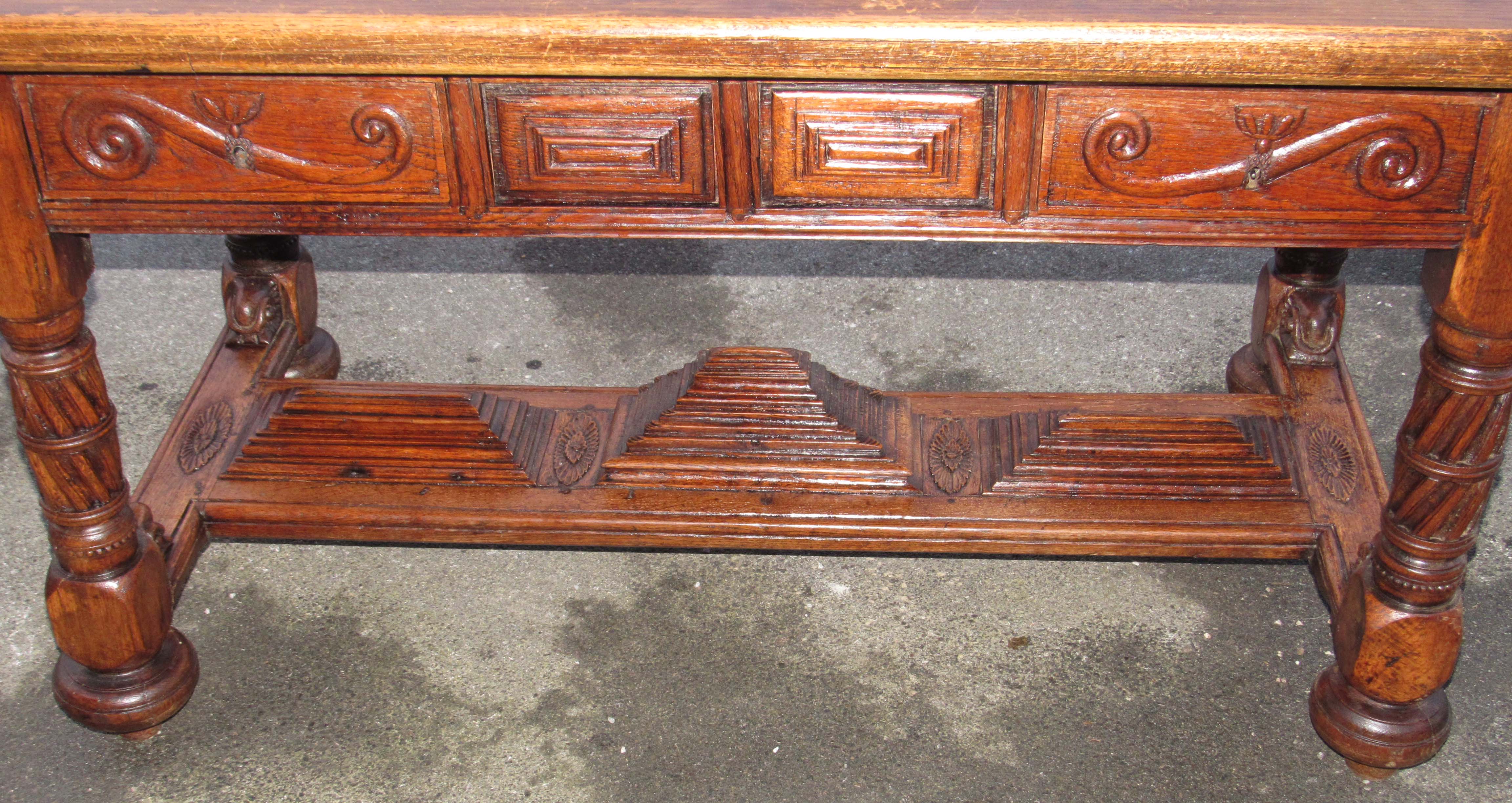 Table - Carved solid oak desk