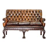 Canapé Chesterfield cuir style géorgien avec pieds sculptés en patte de lion